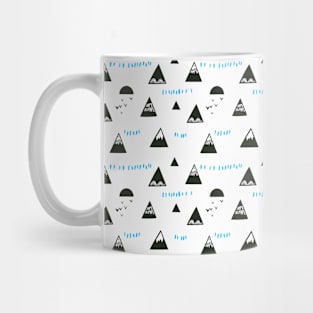 In naive style. Mountains and birds. Mug